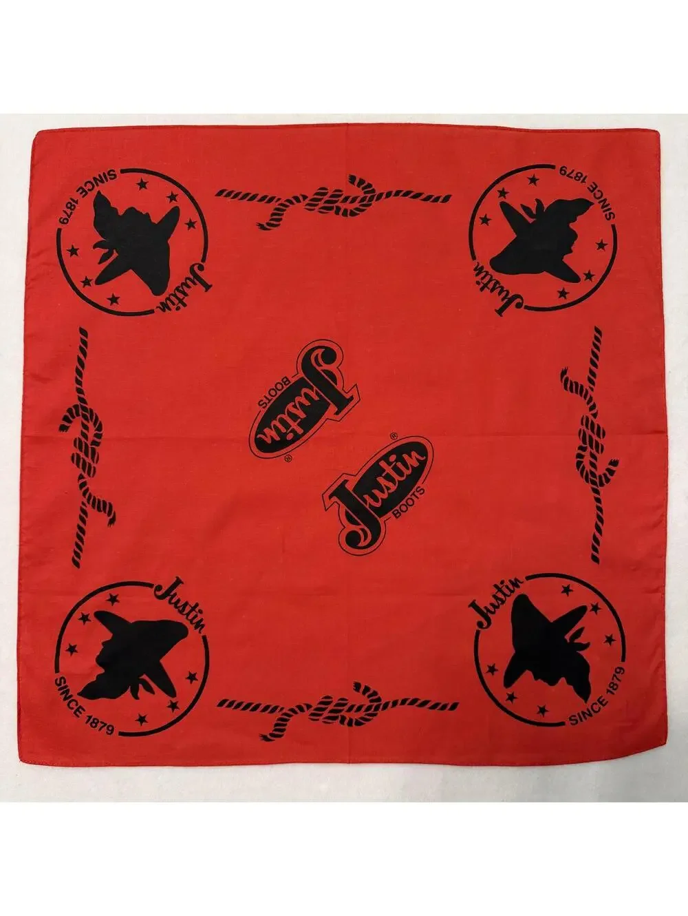 Justin Boots Bandana Red & Black Western Handkerchief Cotton Cowboy